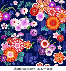 Japanese spring floral background in traditional kimono style