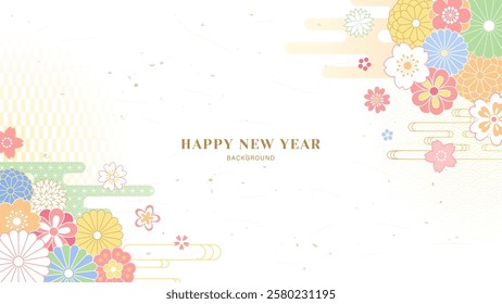 Japanese spring flowers and Japanese pattern background.