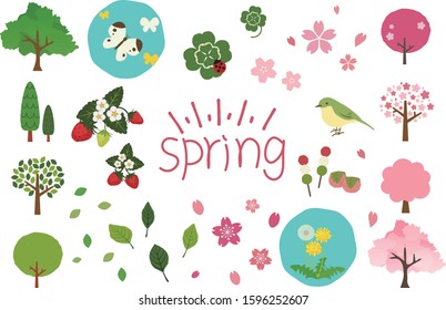 Japanese spring illustration material set.