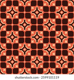 Japanese Square Flower Mosaic Vector Seamless Pattern