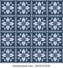 Japanese Square Flower Vector Seamless Pattern