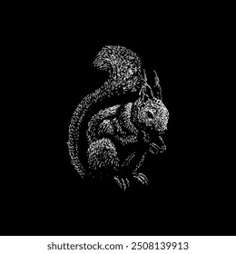 japanese squirrel hand drawing vector isolated on black background.