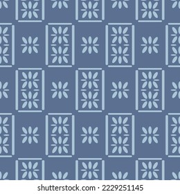 Japanese Star Flower Checkered Vector Seamless Pattern