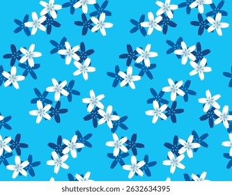 Japanese Star Flower Fall Vector Seamless Pattern