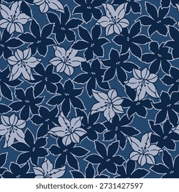 Japanese Star Flower Fall Vector Seamless Pattern