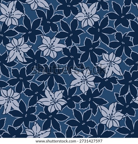 Japanese Star Flower Fall Vector Seamless Pattern