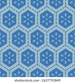 Japanese Star Flower Hexagon Vector Seamless Pattern