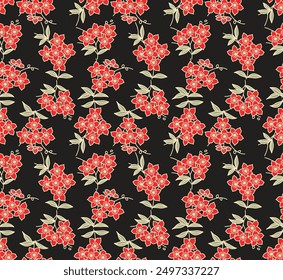 Japanese Star Flower Leaf Branch Vector Seamless Pattern