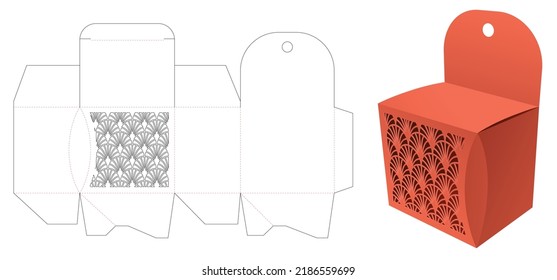 Japanese Stenciled Chamfered Packaging With Hang Hole Die Cut Template And 3D Mockup