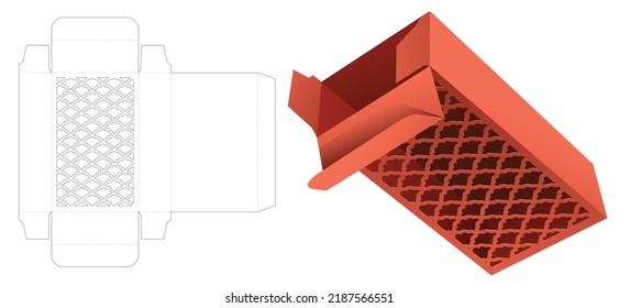 Japanese stenciled packaging box die cut template and 3D mockup