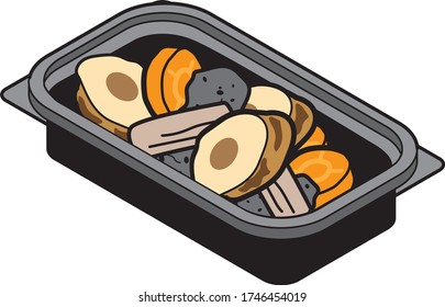 Japanese stewed food in a takeaway food pack