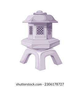 Japanese stone lantern vector illustration. Cartoon isolated traditional vintage lamp of garden, palace or shrine in Japan element of oriental architecture, retro old lantern to light up at night