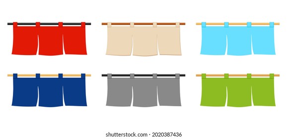 Japanese store curtain, shop curtain set vector isolated