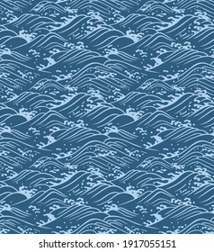 Japanese Storm Ocean Wave Splash Vector Seamless Pattern