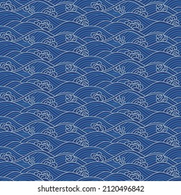 Japanese Storm Ocean Wave Vector Seamless Pattern