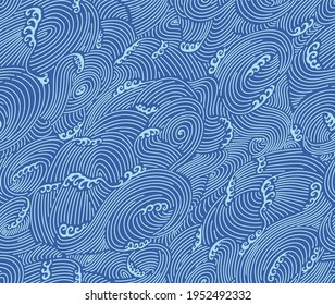 Japanese Storm Wave Vector Seamless Pattern