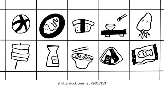 Japanese Street Food Illustration Set | Minimalist Line Art