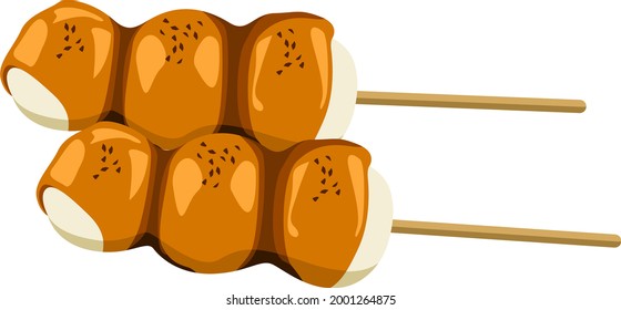japanese street food or japanese popular dessert made from rice flour with brown sugar glaze. Traditional Japanese Sweets Including Mochi, Dango 