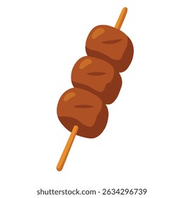 Japanese street snack with grilled rice dumplings in sweet soy glaze, cartoon vector illustration.