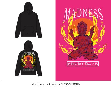 japanese street wear hoodie madness
translate : flying buddha the god of temple