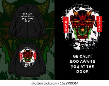 Japanese Streetwear Coach Jacket with Devil Head Vector