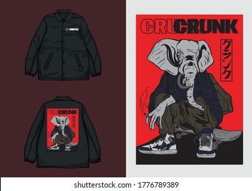 Japanese Streetwear Coach Jacket with elephant character