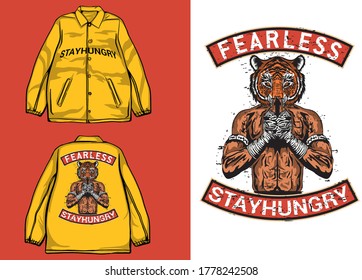 Japanese Streetwear Coach Jacket with tiger muay thai illustration