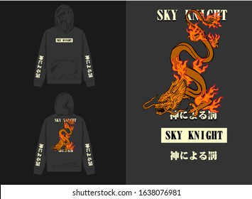 Japanese Streetwear Jacket with Amazing Dragon Vector translate : sky knight