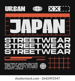 Japanese streetwear t-shirt design, Urban japan graphic, Tokyo japan poster vector, Japan culture design collection, Geometric streetwear for apparel