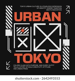 Japanese streetwear t-shirt design, Urban japan graphic, Tokyo japan poster vector, Japan culture design collection, Geometric streetwear for apparel