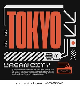 Design de camisetas estilo streetwear japonês, Gráfico urbano do japão, vetor do cartaz de Tóquio do japão, Coleção de design de cultura do Japão, Trajes geométricos para vestuário
