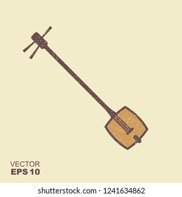 Japanese string music instrument. Samisen or sangen vector icon with scuffed effect in a separate layer