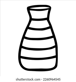 Japanese striped vase. An element of interior design, decor. Vector hand-drawn doodles.