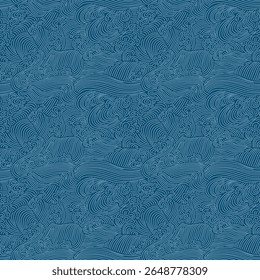 Japanese Strorm Wave Line Vector Seamless Pattern