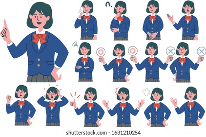 Japanese student girl blazer gesture