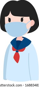 the japanese student who wearing a mask for protection (girl, no line)