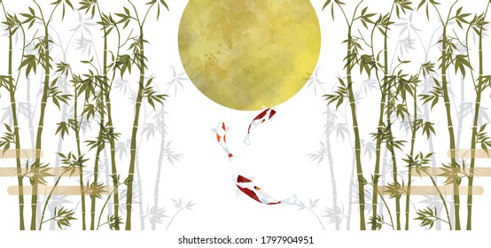 Japanese style background of the 15th night and Nishikigoi