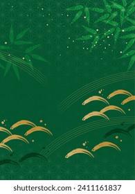 Japanese style background with bamboo and Japanese pattern Green Vertical (3:4)
