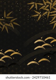 Japanese style background with bamboo and Japanese pattern_black_vertical(3:4)