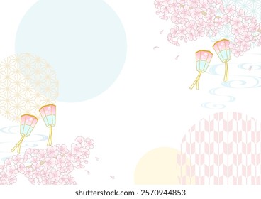 Japanese style background with cherry blossoms and lanterns