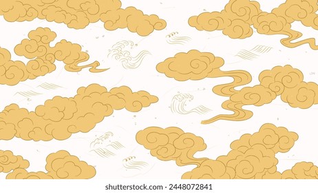 Japanese style background with clouds and waves.