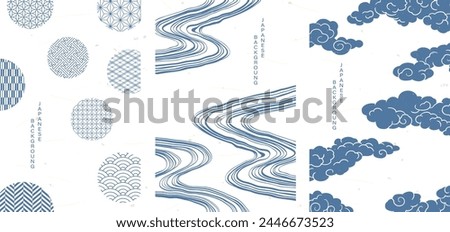 Japanese style background collection. Japanese pattern, running water, clouds.