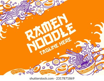 Japanese Style Background of Delicious Ramen and Ingredient