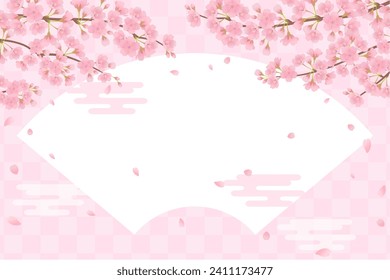 Japanese style background frame with cherry blossoms and Japanese pattern