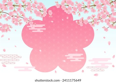 Japanese style background frame with cherry blossoms and Japanese pattern