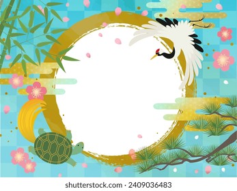 Japanese style background frame Crane turtle Shochiku plum