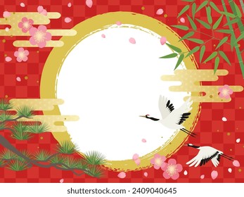 Japanese style background frame Crane Shochiku plum