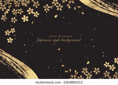 Japanese style background with gold and brush lines