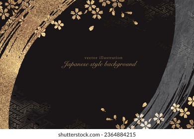 Japanese style background with gold and brush lines