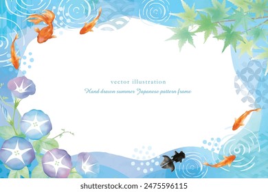 
Japanese style background of goldfish and morning glory with watercolor touch